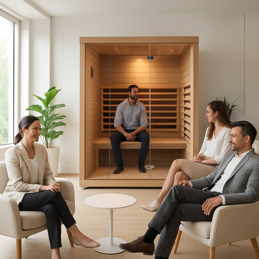 Professional executives relaxing in a premium Coive Wellness recovery lounge