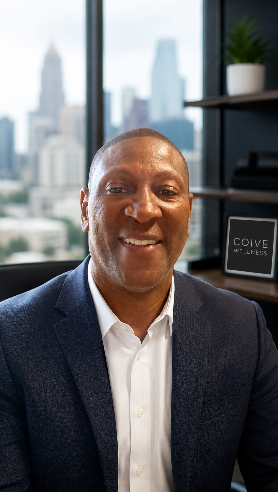 William Coit, Founder & CEO of Coive Wellness, photographed against the Atlanta skyline